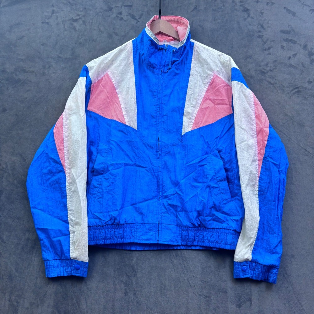 Vintage Members Only Windbreaker Jacket Blue Pink Colorblock Full Zip Large